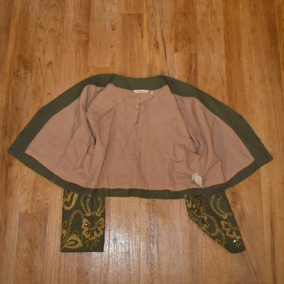 Soft Surroundings Green Linen Blend Embroidered Bolero Jacket Sz M - Picture 3 of 4